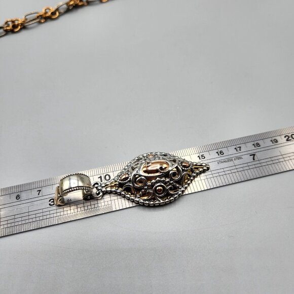 Carolyn Pollack 925 Brass Copper Necklace Bracelet Set Filigree Teardrop Silver - Picture 14 of 15